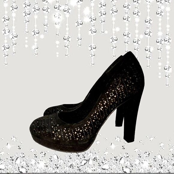 Juicy COUTURE velvety black peek-a-boo Heels - Picture 2 of 9